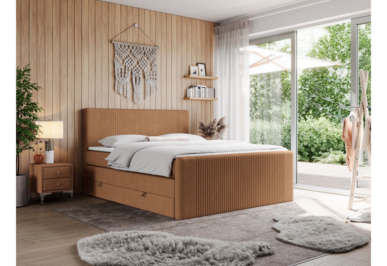 Łóżko kontynentalne KING DOREN 200x200 - H3 - pomarańczowy, struktura