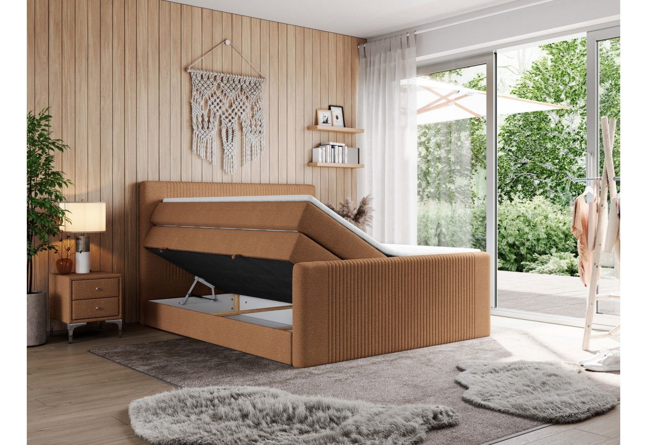 Łóżko kontynentalne KING DOREN 160x200 - H4 - pomarańczowy, struktura