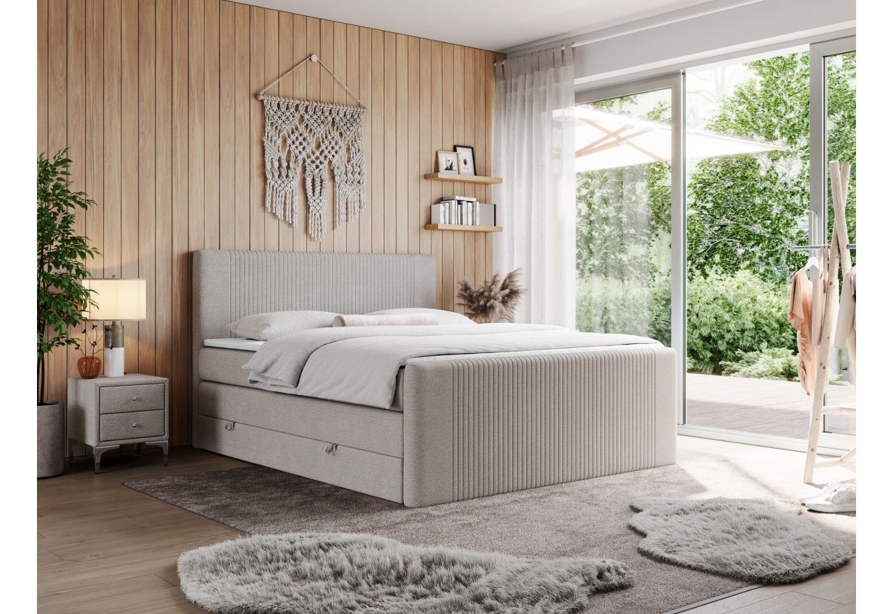 Łóżko kontynentalne KING DOREN 120x200 - H3 - beżowy, struktura