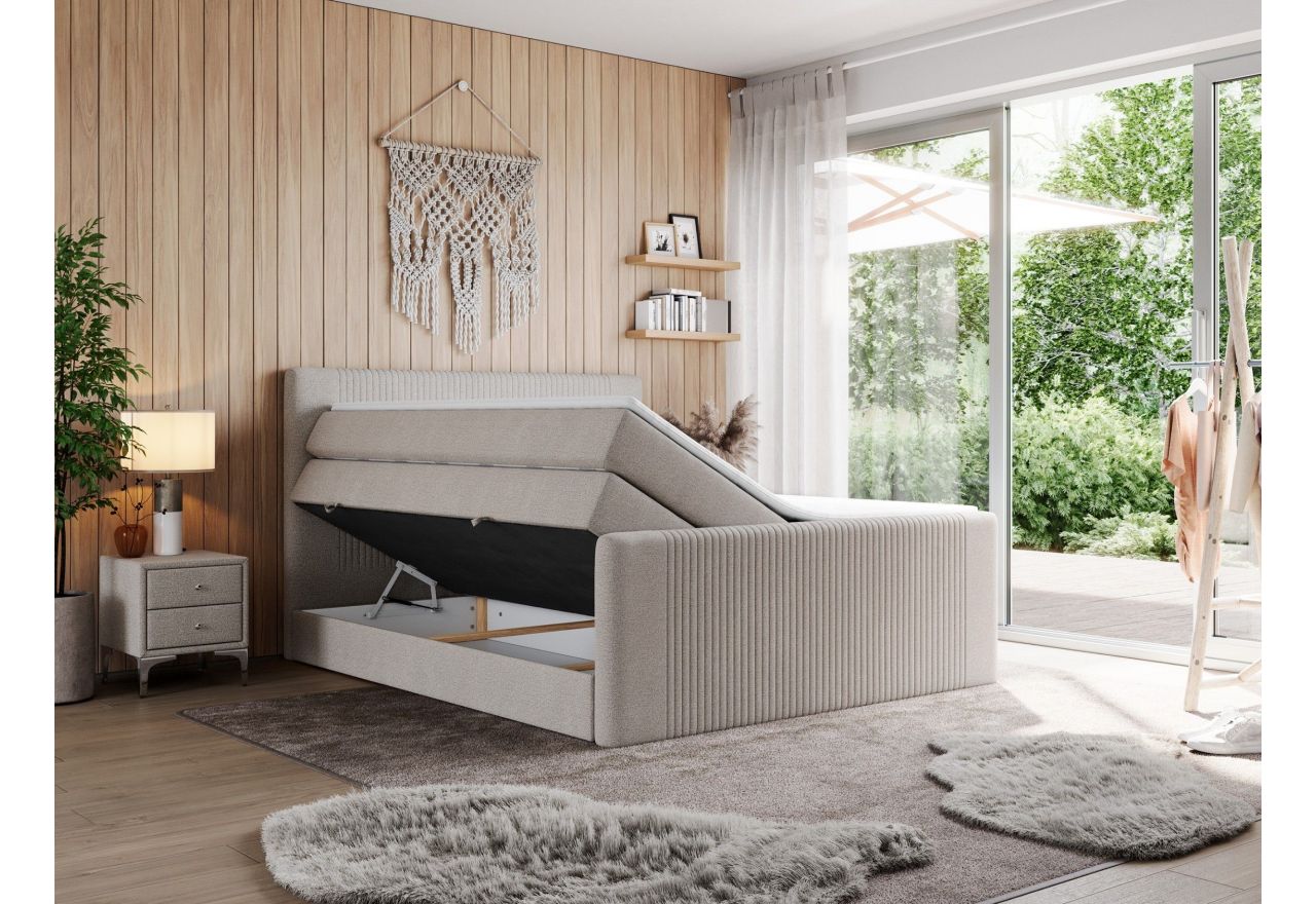 Łóżko kontynentalne KING DOREN 200x200 - H3 - beżowy, struktura