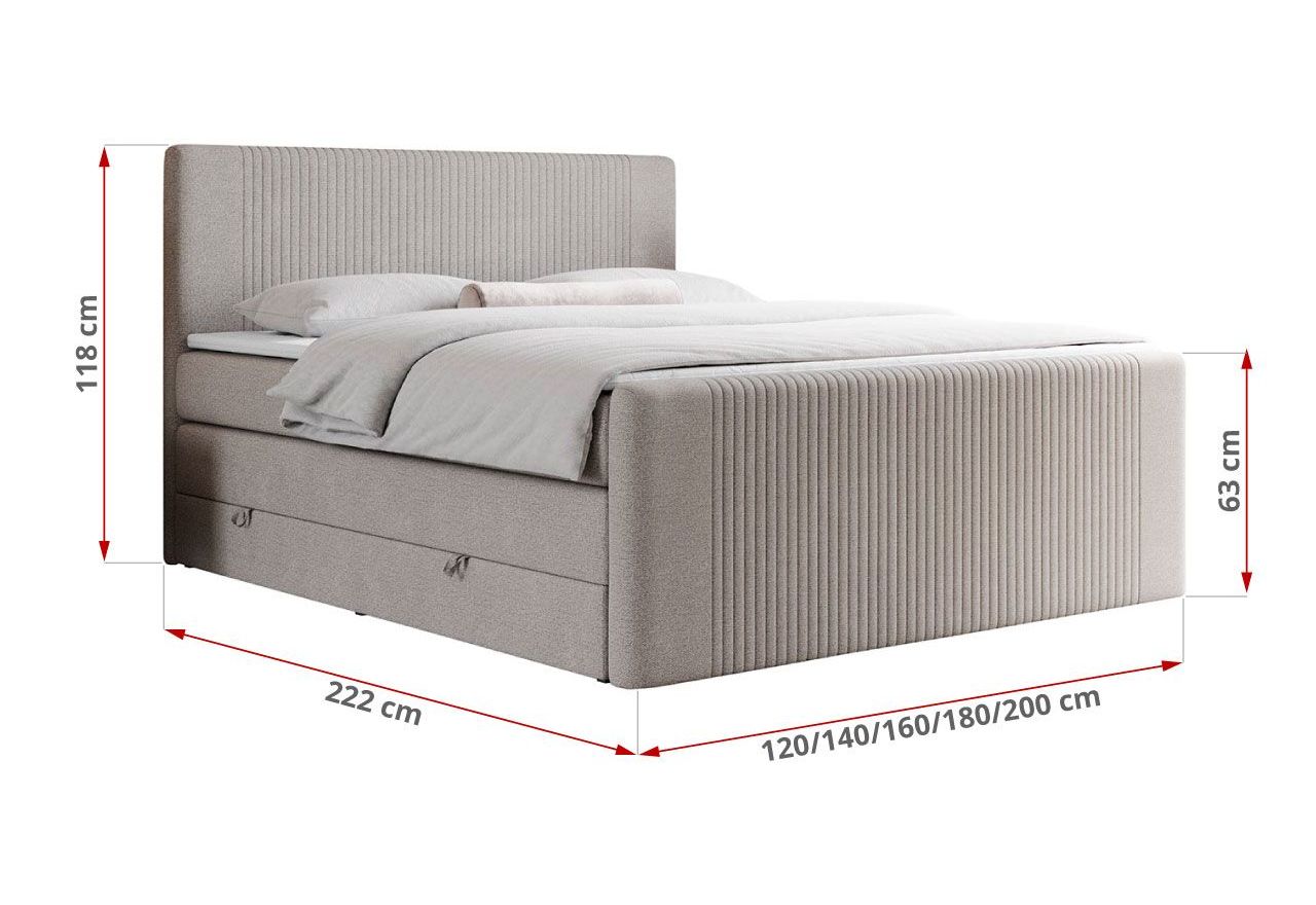 Łóżko kontynentalne KING DOREN 200x200 - H4 - beżowy, struktura