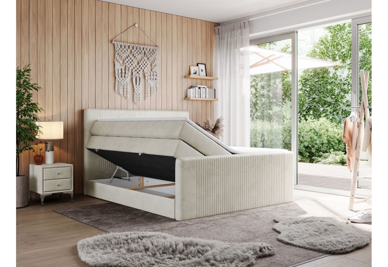 Łóżko kontynentalne KING DOREN 120x200 - H3 - beżowy, welwet