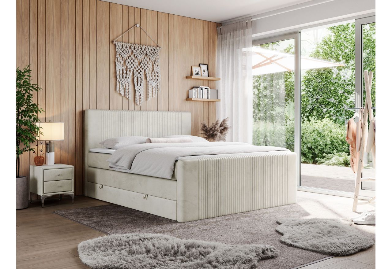 Łóżko kontynentalne KING DOREN 160x200 - H3 - beżowy, welwet