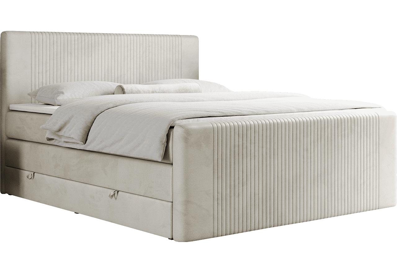 Łóżko kontynentalne KING DOREN 160x200 - H3 - beżowy, welwet