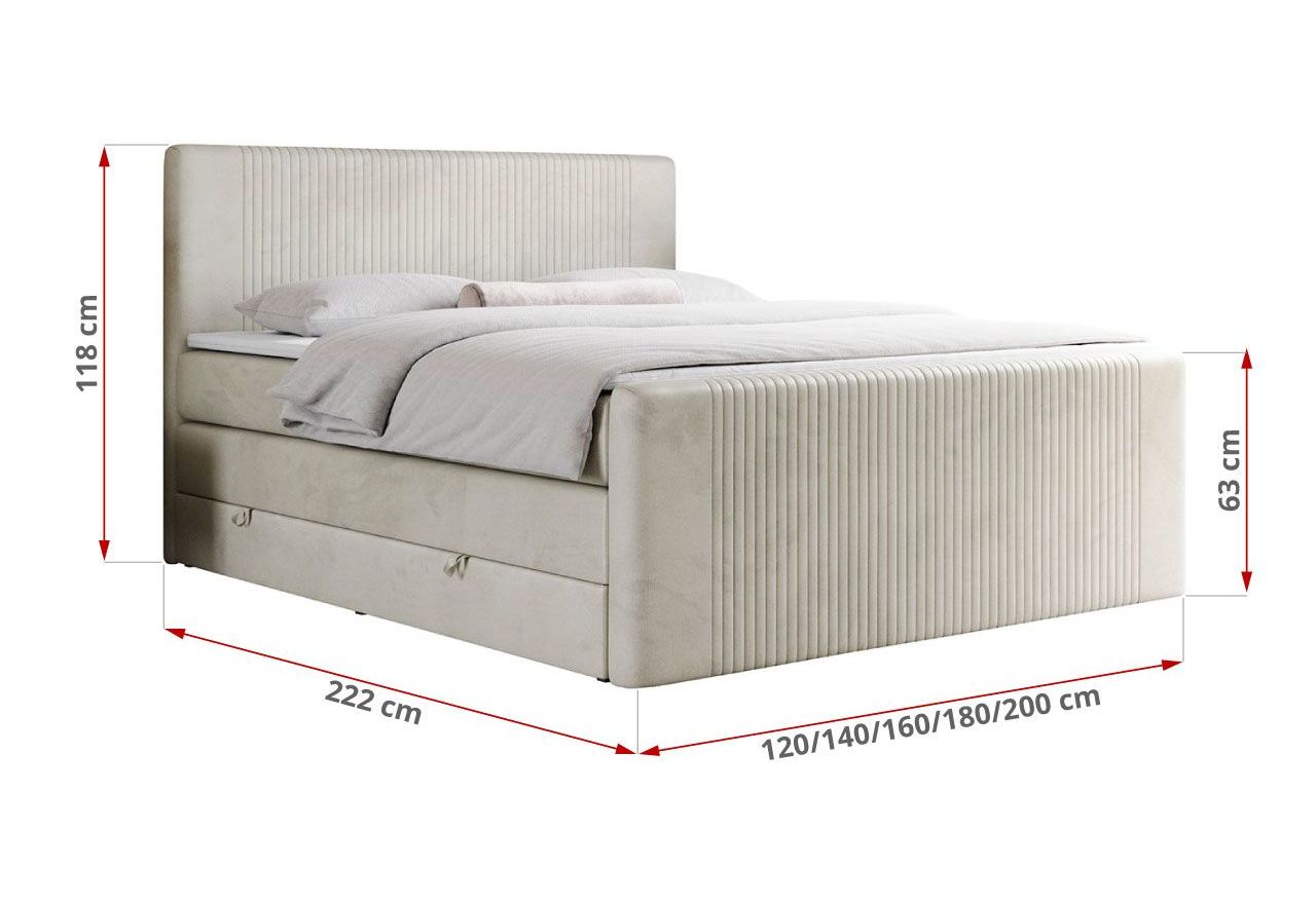 Łóżko kontynentalne KING DOREN 200x200 - H3 - beżowy, welwet