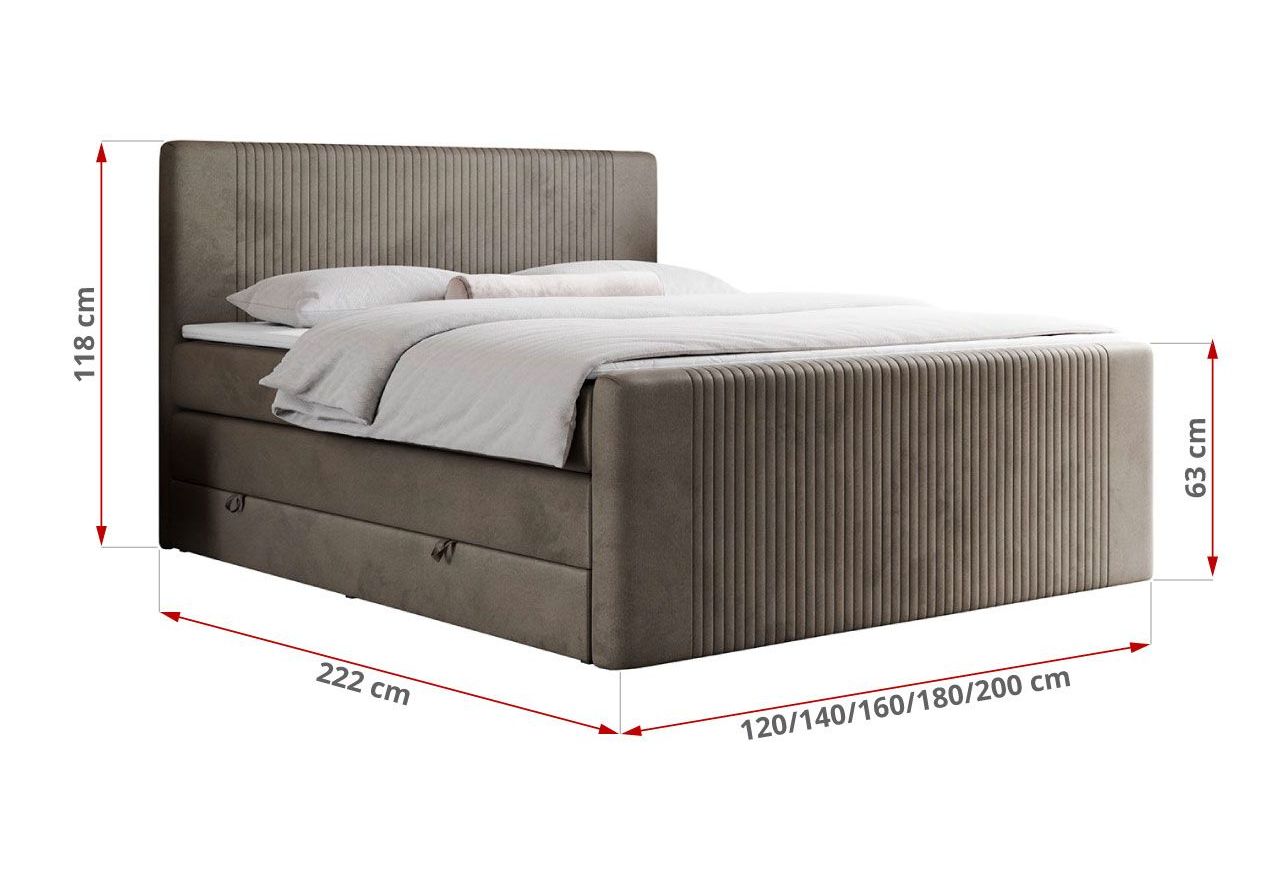 Łóżko kontynentalne KING DOREN 180x200 - H3 - brązowy, welwet