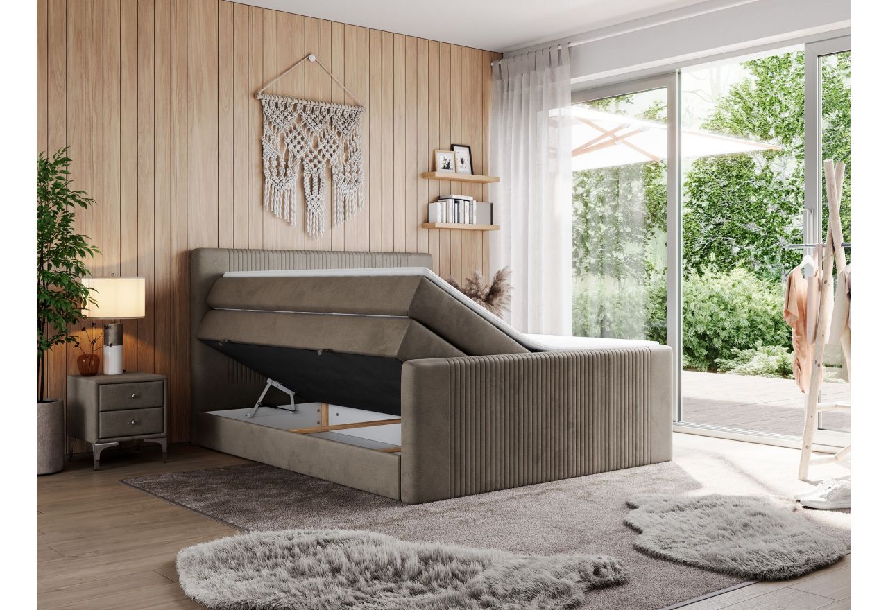 Łóżko kontynentalne KING DOREN 200x200 - H3 - brązowy, welwet