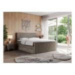 Łóżko kontynentalne KING DOREN 160x200 - H4 - brązowy, welwet