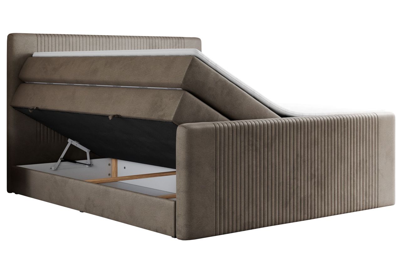 Łóżko kontynentalne KING DOREN 160x200 - H4 - brązowy, welwet