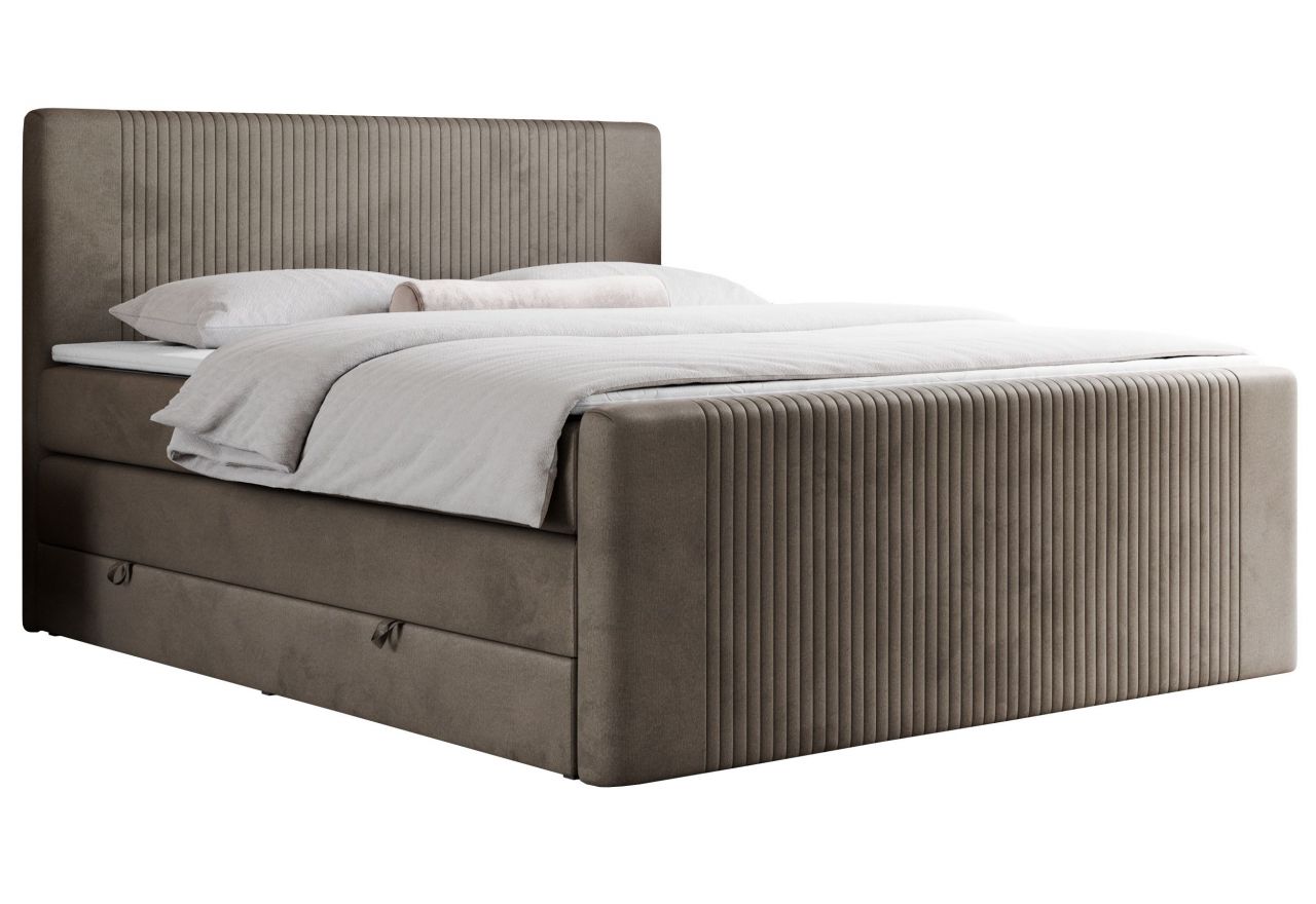 Łóżko kontynentalne KING DOREN 200x200 - H4 - brązowy, welwet