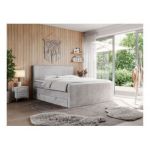 Łóżko kontynentalne KING DOREN 200x200 - H3 - jasnoszary, welwet