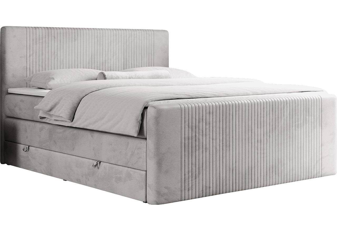 Łóżko kontynentalne KING DOREN 200x200 - H3 - jasnoszary, welwet