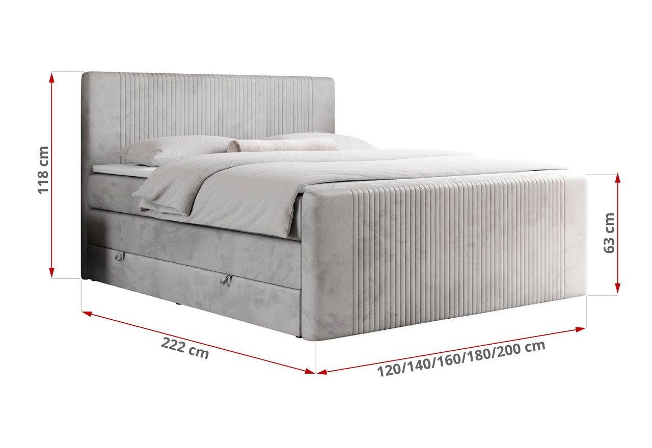 Łóżko kontynentalne KING DOREN 200x200 - H3 - jasnoszary, welwet