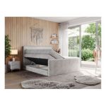 Łóżko kontynentalne KING DOREN 200x200 - H3 - jasnoszary, welwet