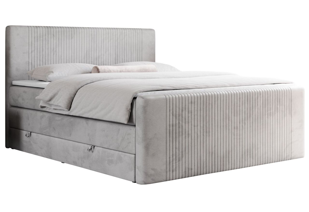 Łóżko kontynentalne KING DOREN 200x200 - H3 - jasnoszary, welwet