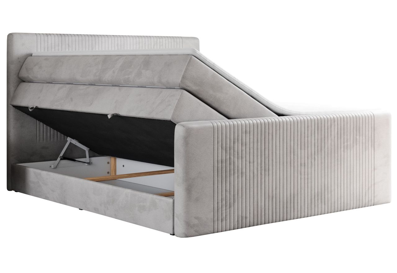 Łóżko kontynentalne KING DOREN 200x200 - H3 - jasnoszary, welwet