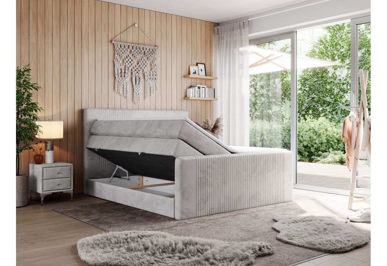 Łóżko kontynentalne KING DOREN 120x200 - H4 - jasnoszary, welwet