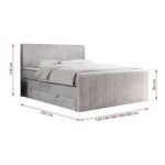 Łóżko kontynentalne KING DOREN 200x200 - H4 - jasnoszary, welwet