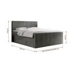 Łóżko kontynentalne KING DOREN 120x200 - H3 - ciemnoszary, welwet