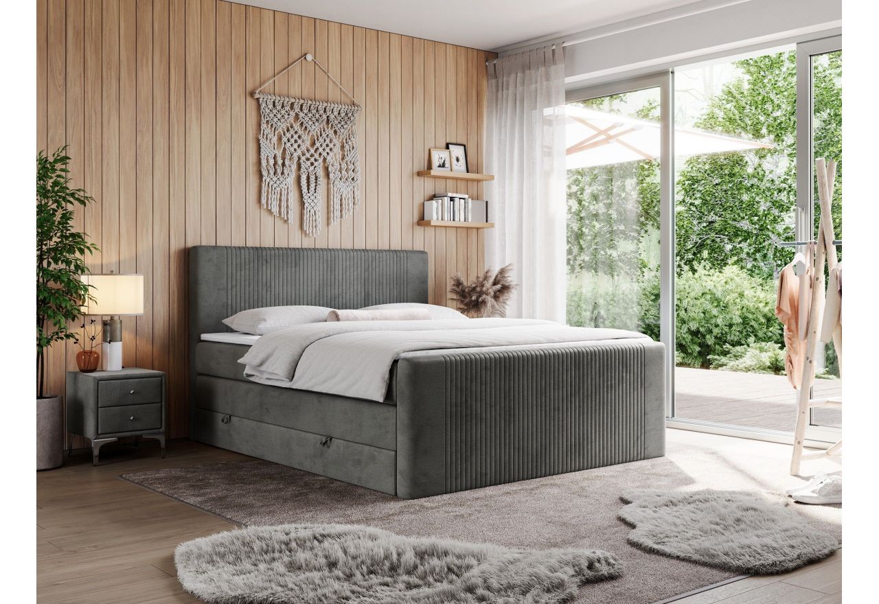 Łóżko kontynentalne KING DOREN 140x200 - H3 - ciemnoszary, welwet