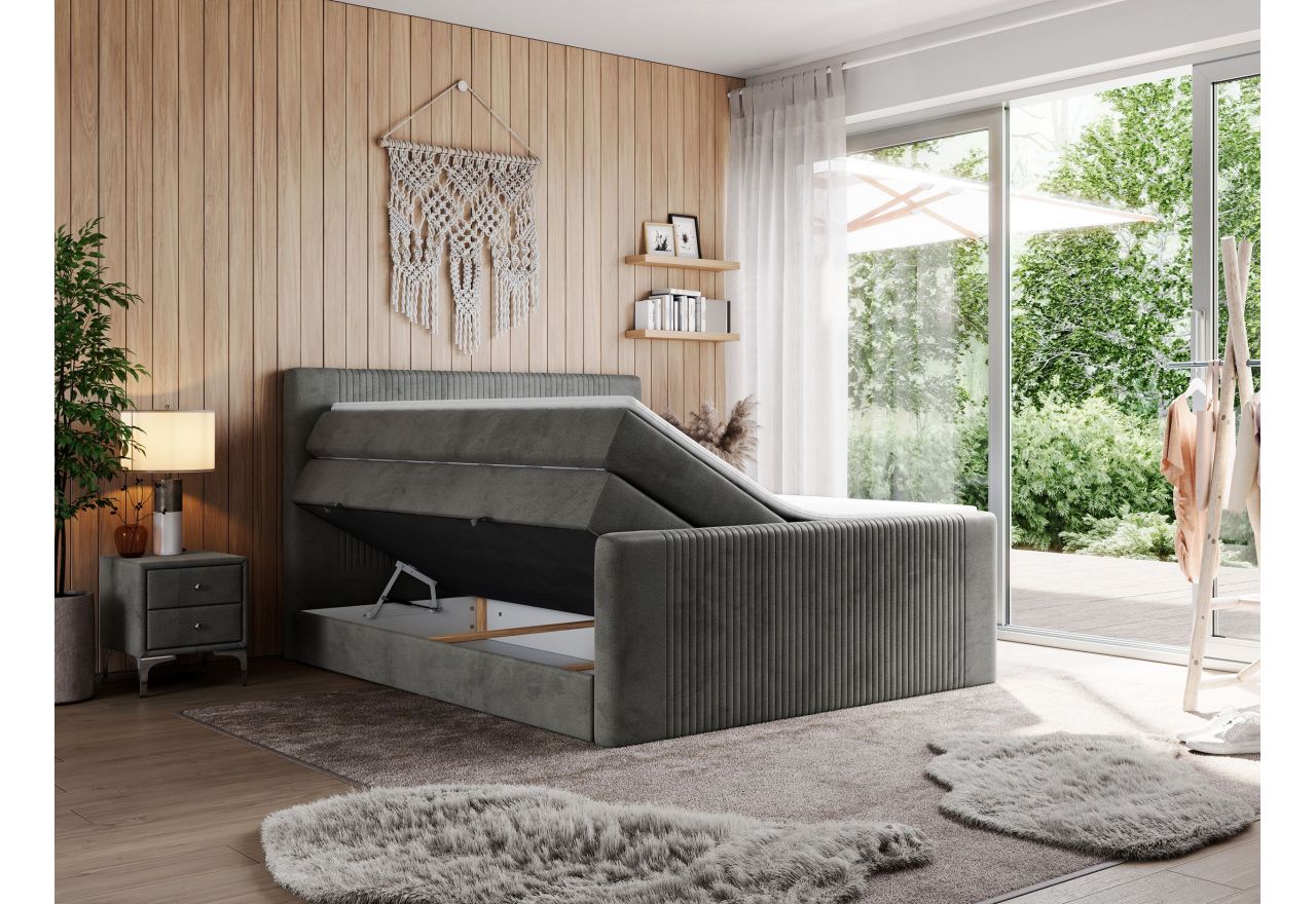 Łóżko kontynentalne KING DOREN 180x200 - H3 - ciemnoszary, welwet