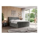 Łóżko kontynentalne KING DOREN 200x200 - H3 - ciemnoszary, welwet