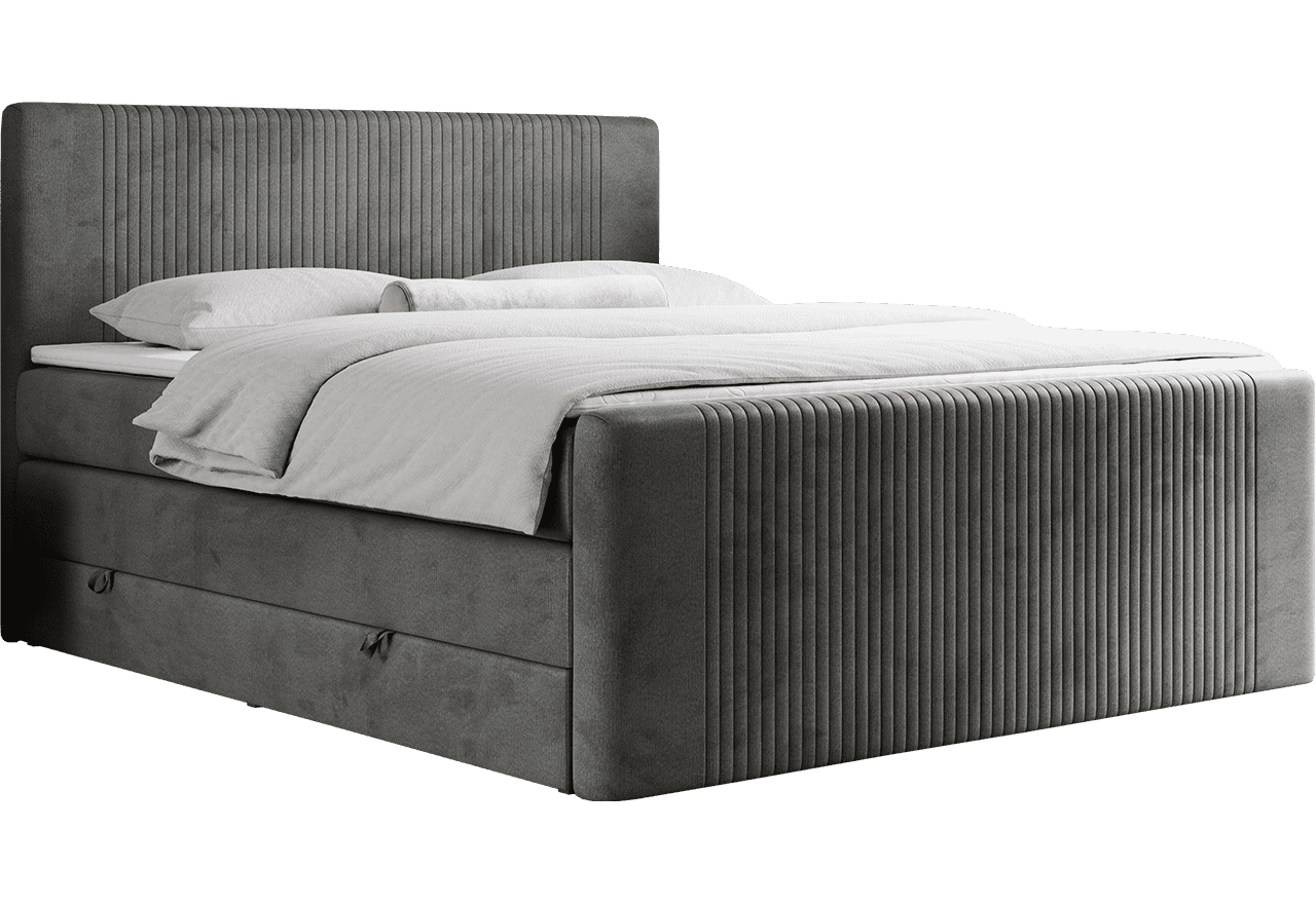 Łóżko kontynentalne KING DOREN 200x200 - H3 - ciemnoszary, welwet