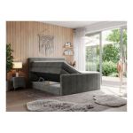 Łóżko kontynentalne KING DOREN 200x200 - H3 - ciemnoszary, welwet