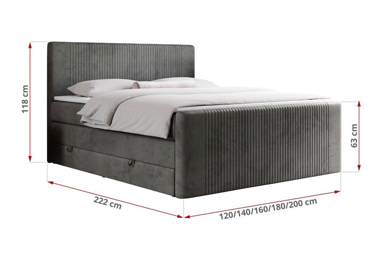 Łóżko kontynentalne KING DOREN 200x200 - H4 - ciemnoszary, welwet