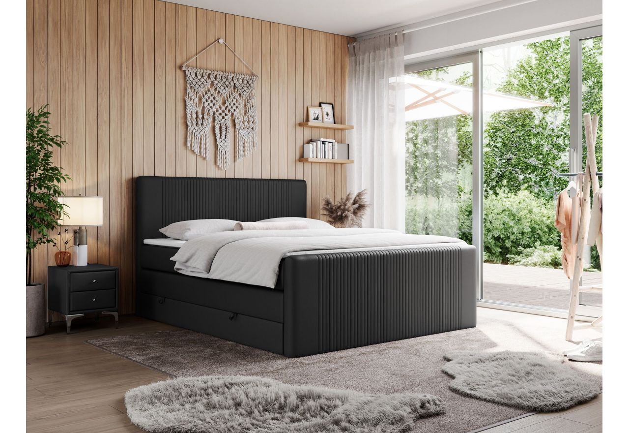 Łóżko kontynentalne KING DOREN 140x200 - H3 - czarny, ekoskóra