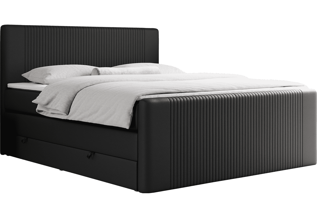 Łóżko kontynentalne KING DOREN 140x200 - H3 - czarny, ekoskóra
