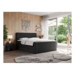 Łóżko kontynentalne KING DOREN 160x200 - H3 - czarny, ekoskóra