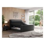 Łóżko kontynentalne KING DOREN 160x200 - H3 - czarny, ekoskóra