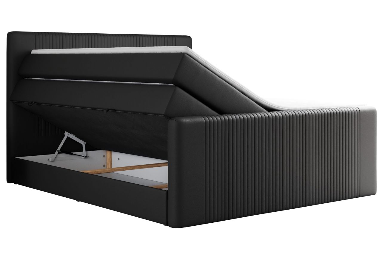 Łóżko kontynentalne KING DOREN 200x200 - H3 - czarny, ekoskóra