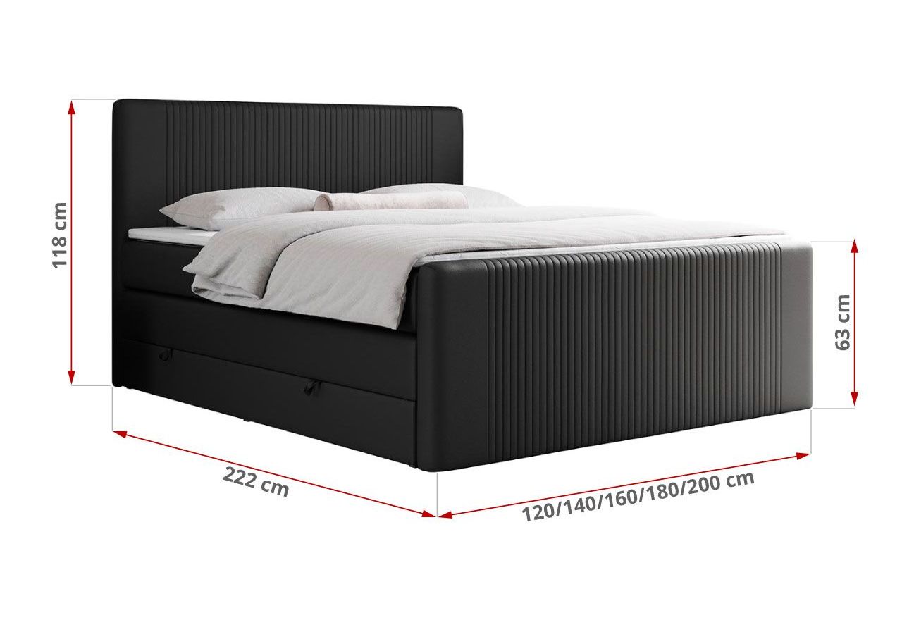 Łóżko kontynentalne KING DOREN 120x200 - H4 - czarny, ekoskóra