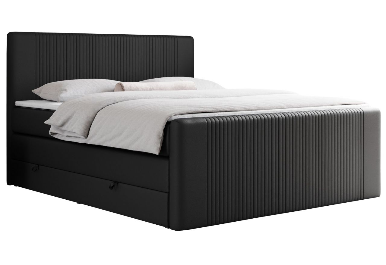 Łóżko kontynentalne KING DOREN 140x200 - H4 - czarny, ekoskóra