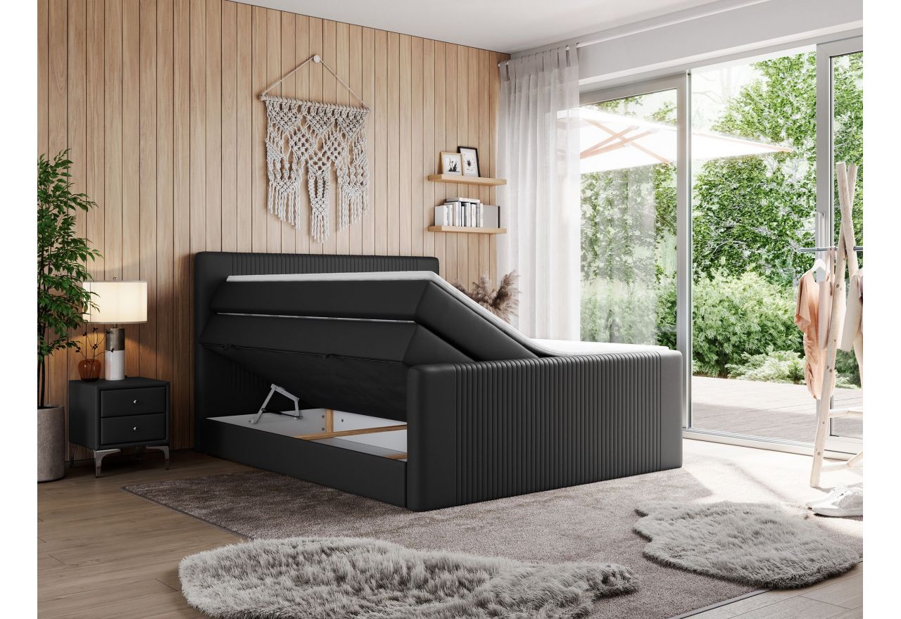 Łóżko kontynentalne KING DOREN 200x200 - H4 - czarny, ekoskóra