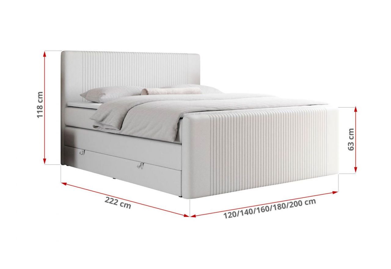 Łóżko kontynentalne KING DOREN 120x200 - H3 - biały, ekoskóra