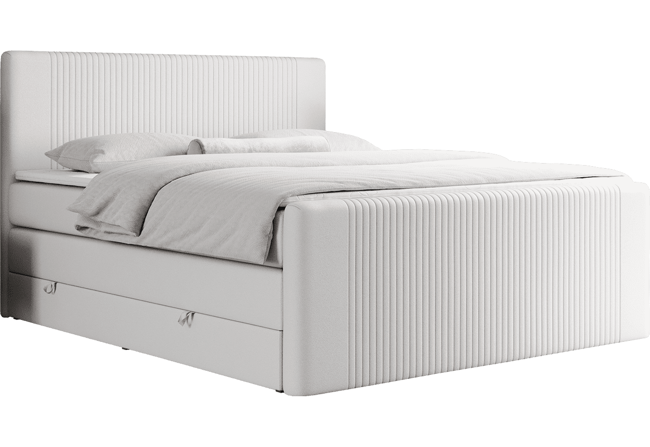 Łóżko kontynentalne KING DOREN 180x200 - H3 - biały, ekoskóra