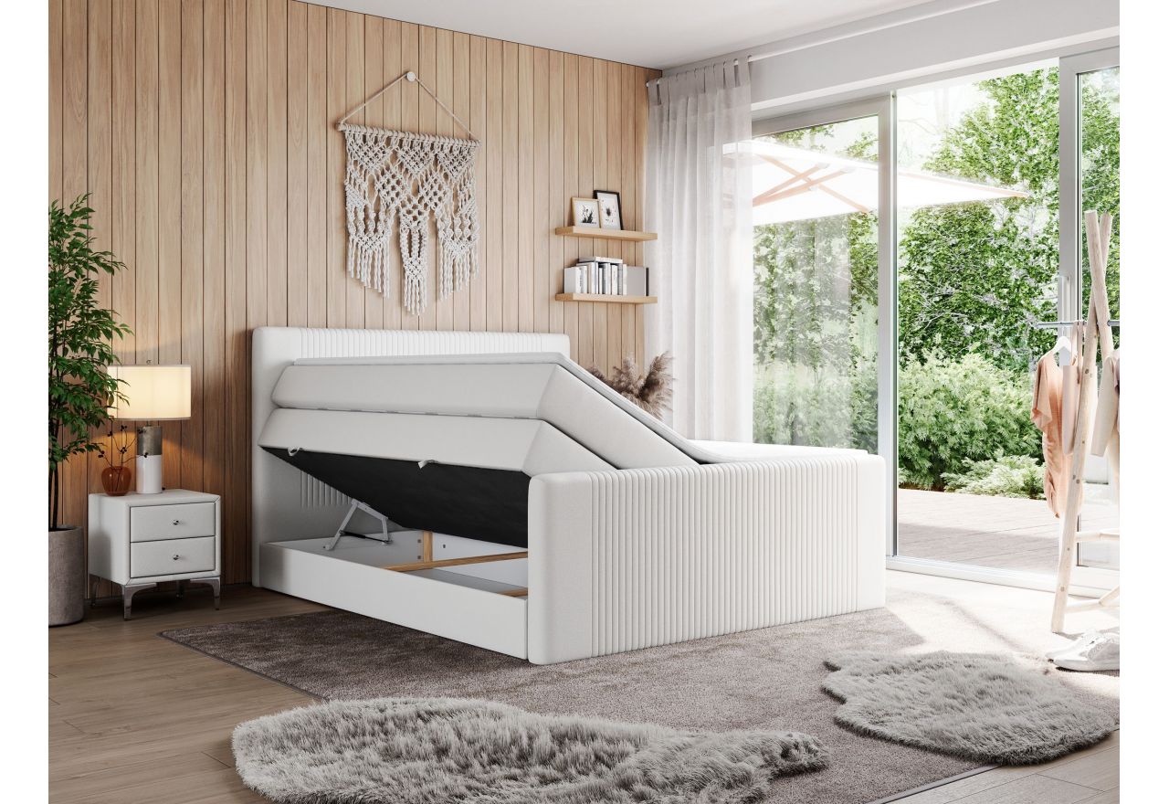 Łóżko kontynentalne KING DOREN 180x200 - H3 - biały, ekoskóra