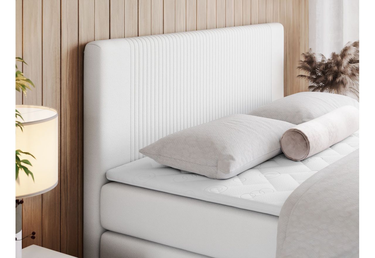 Łóżko kontynentalne KING DOREN 120x200 - H4 - biały, ekoskóra