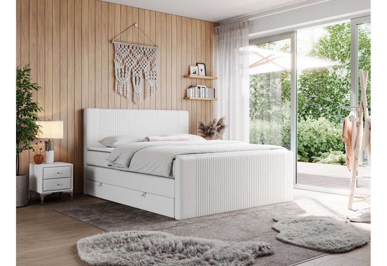 Łóżko kontynentalne KING DOREN 160x200 - H4 - biały, ekoskóra