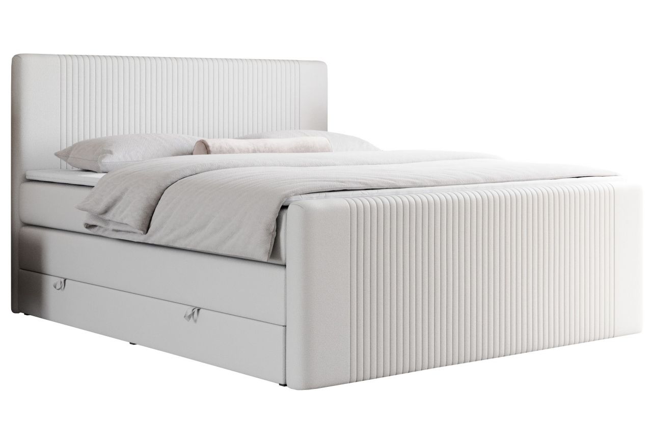 Łóżko kontynentalne KING DOREN 160x200 - H4 - biały, ekoskóra