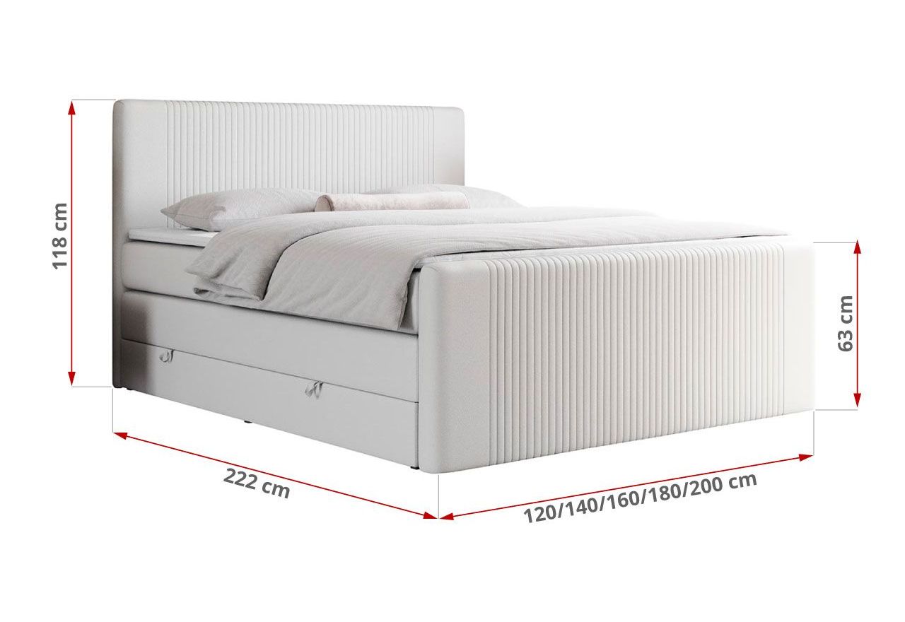 Łóżko kontynentalne KING DOREN 200x200 - H4 - biały, ekoskóra