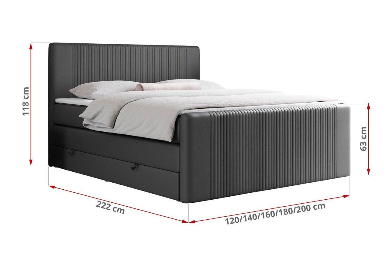 Łóżko kontynentalne KING DOREN 140x200 - H3 - ciemnoszary, ekoskóra