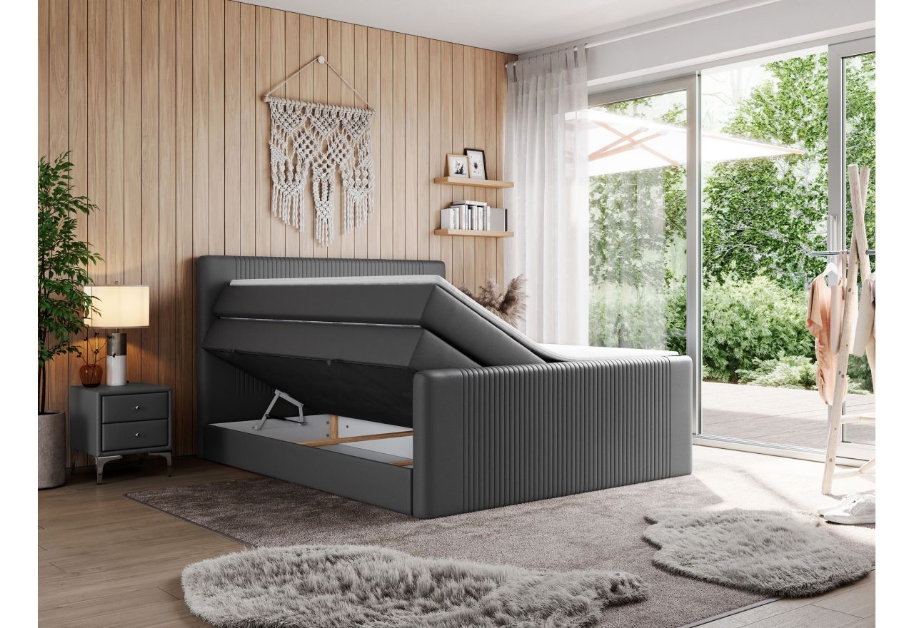 Łóżko kontynentalne KING DOREN 180x200 - H3 - ciemnoszary, ekoskóra