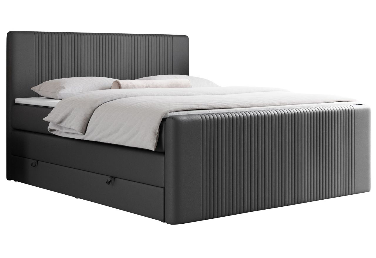 Łóżko kontynentalne KING DOREN 160x200 - H4 - ciemnoszary, ekoskóra