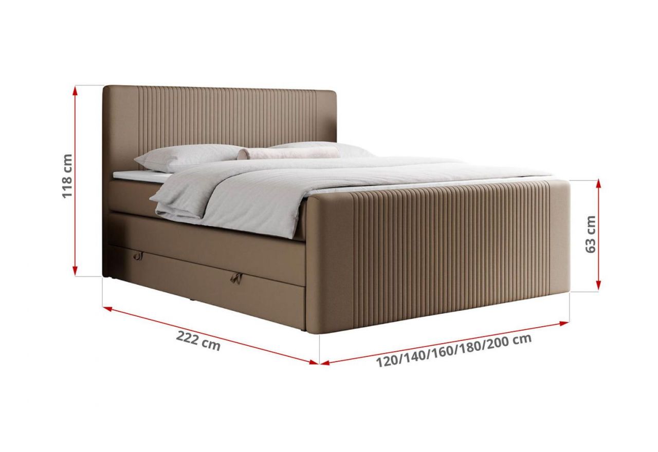 Łóżko kontynentalne KING DOREN 120x200 - H3 - brązowy, ekoskóra