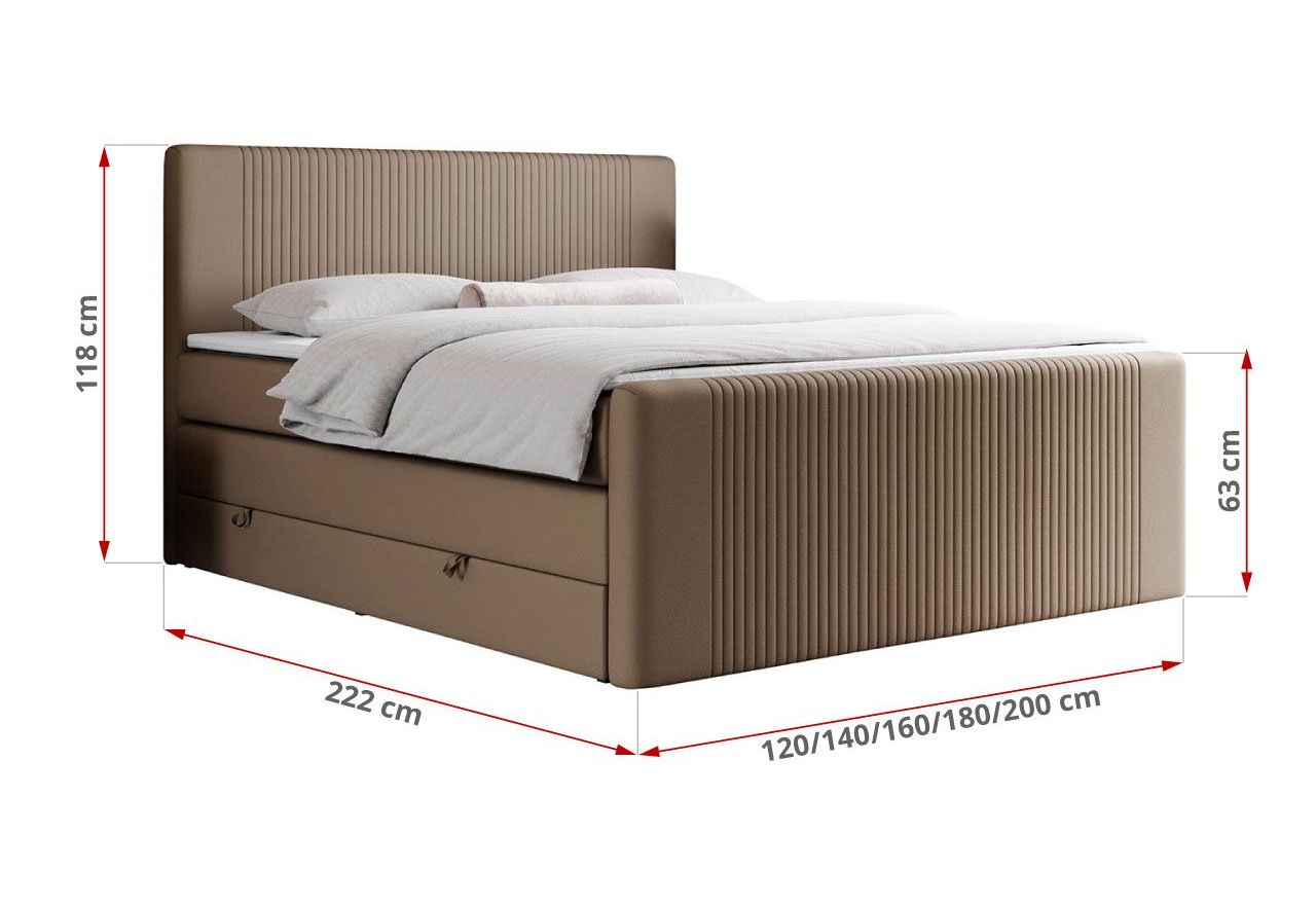 Łóżko kontynentalne KING DOREN 160x200 - H4 - brązowy, ekoskóra