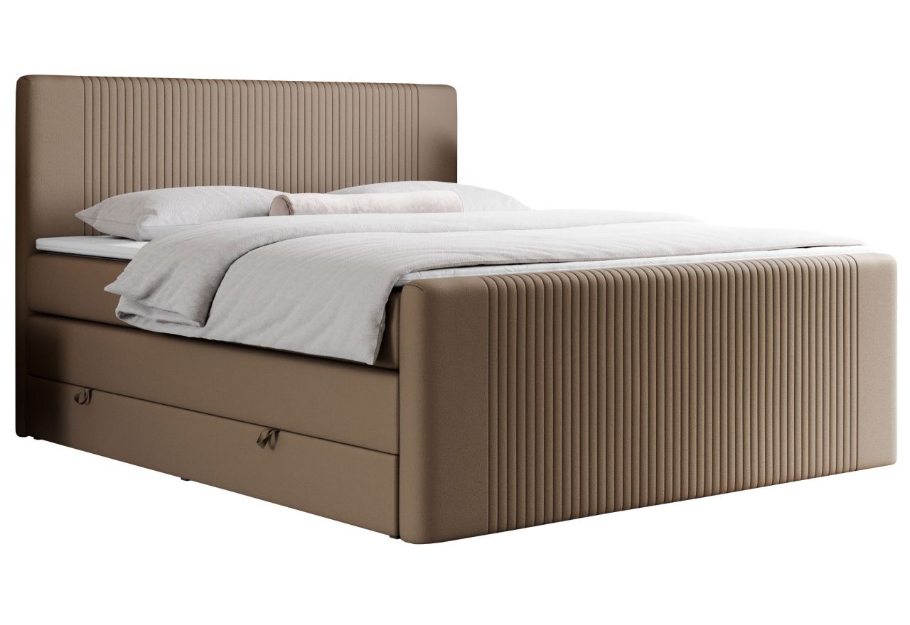 Łóżko kontynentalne KING DOREN 160x200 - H4 - brązowy, ekoskóra